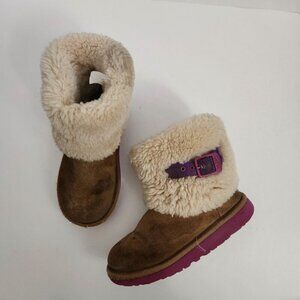 UGG | Ellee boots suede shearling purple buckle girls sz 1